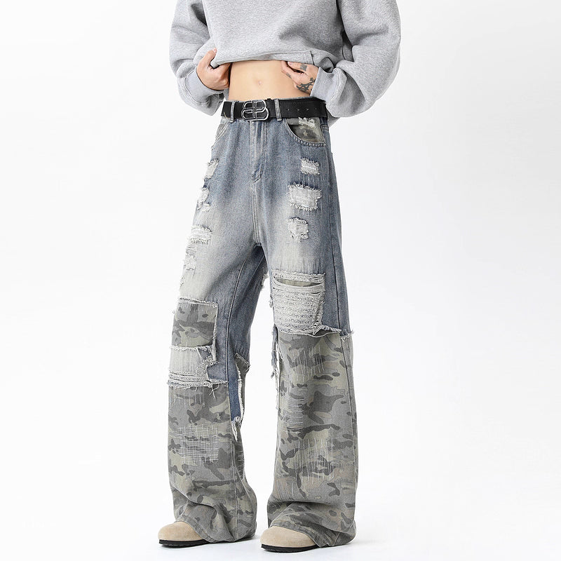 กางเกงขากว้างสตรีท ดีไซน์ตัดต่อ