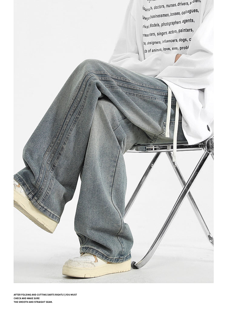 กางเกงยีนส์ผู้ชาย ทรงหลวม เอวยางยืด